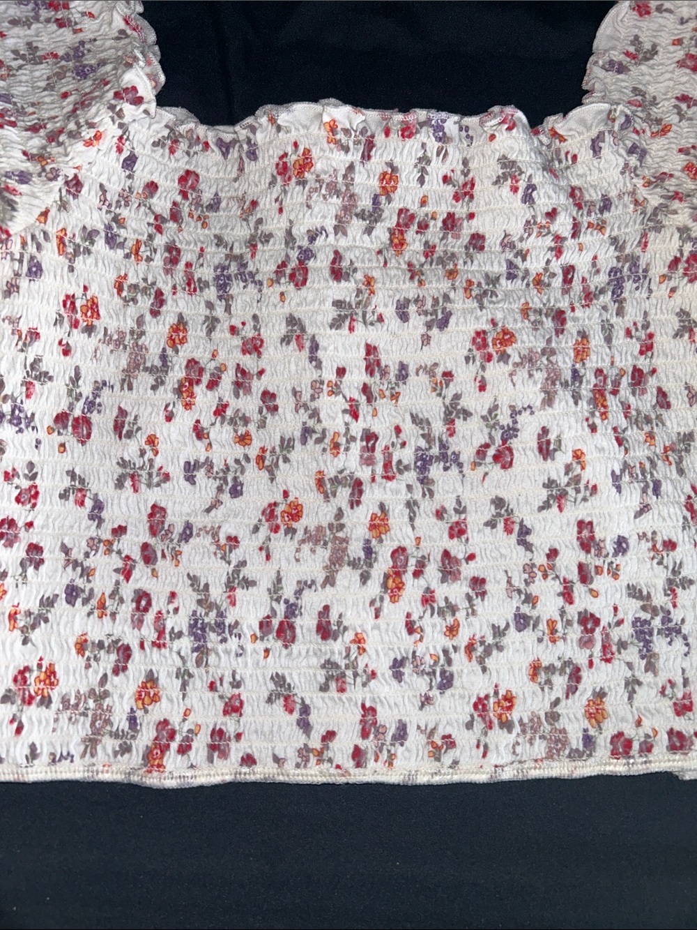 American Eagle White Floral Off-Shoulder Smocked Women’s Top - Medium - Picture 5 of 5